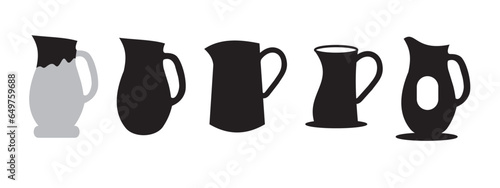 water jug silhouette vector. Jug icon. Set of jugs silhouettes isolated on white background. Water jug icon. Vector illustration