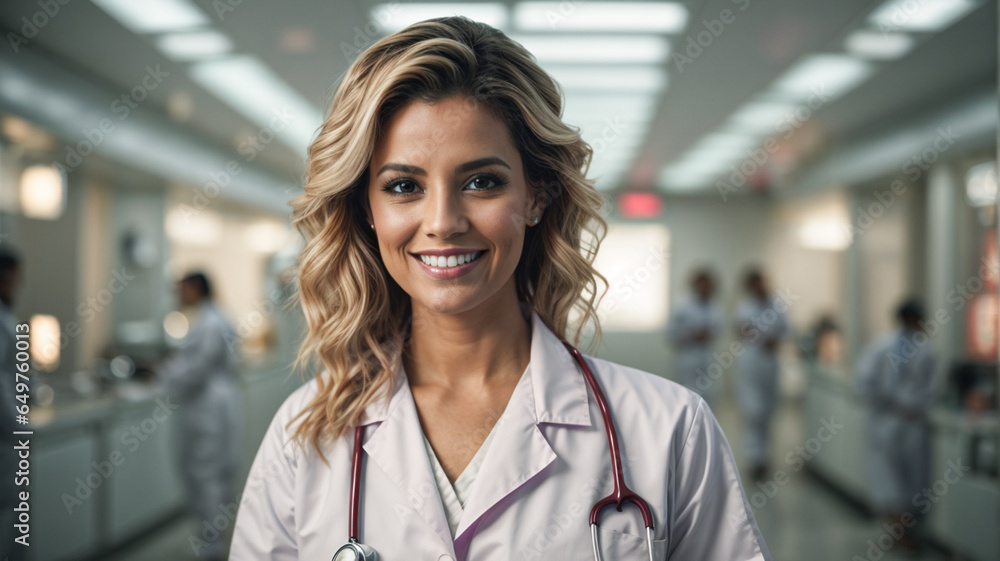 Portrait of a smiling confident female doctor with stethoscope at hospital, high quality Portrait of a smiling confident female doctor with stethoscope at hospital, high quality