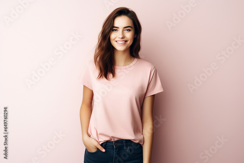 portrait of a woman wearing pink t-shirt © Erl_Project