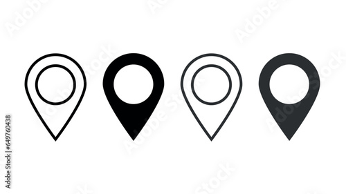 Flat icons of location on the map in gray and black outline, and with gray and black fill.