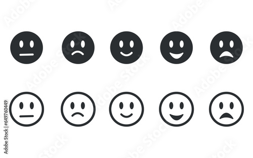 Various vectorized flat icons of happy and sad face emojis.