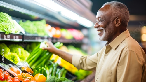 Menschen kaufen Obst und Gemüse in einem Supermarket. Generiert mit KI photo