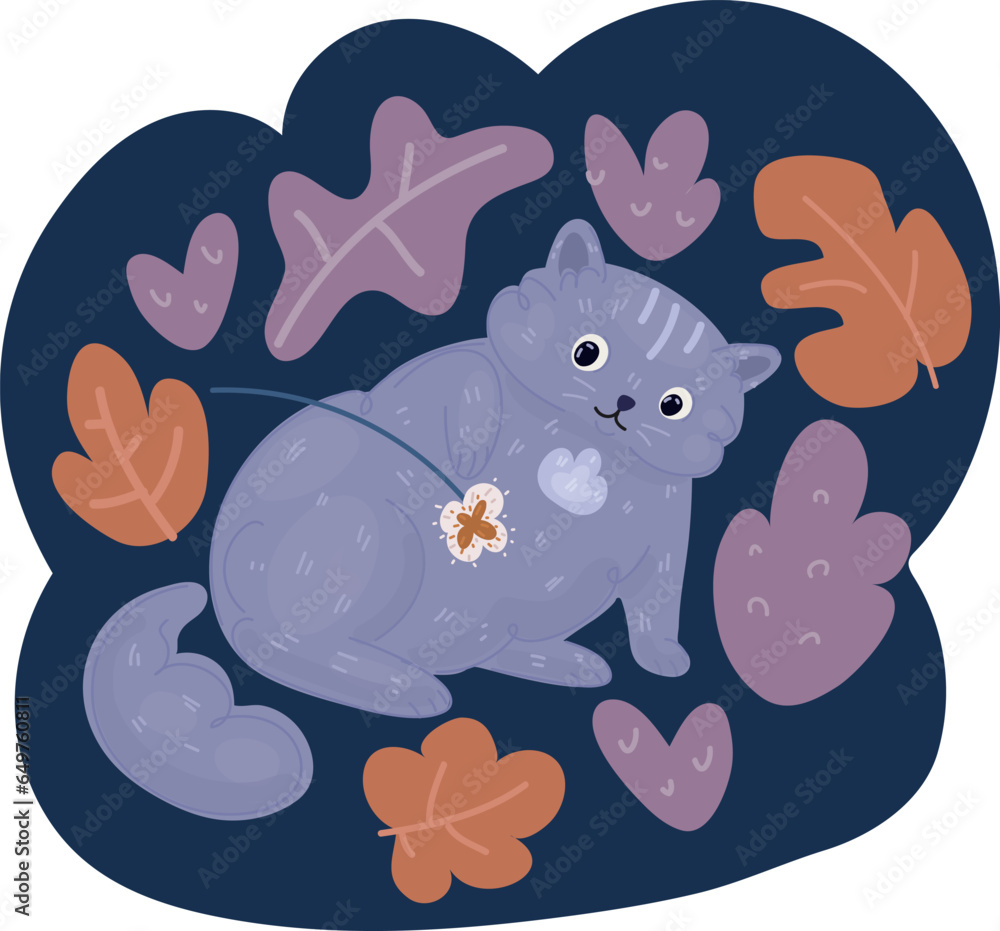 Cartoon vector illustration of pretty kitten playing. British shorthair cat posing Cartoon vector illustration of pretty kitten playing. British shorthair cat posing
