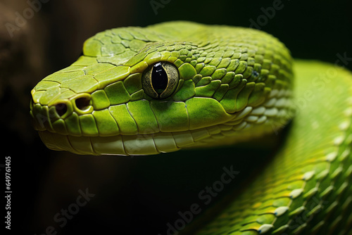 Green viper snake closeup
