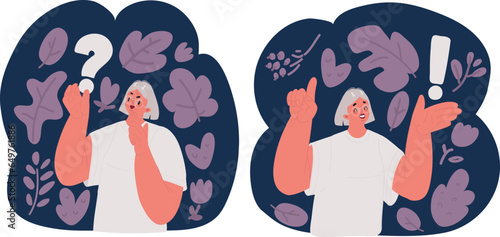 Cartoon vector illustration of People Characters Standing near Exclamations and Question Marks.. Frequently Asked Questions Concept