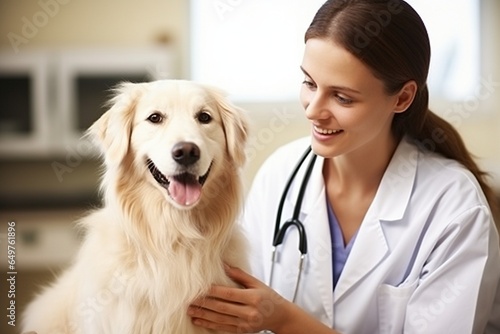 a vet looking after and examining a dog