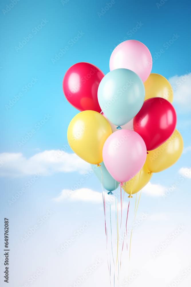 bunte Party Ballons in vielen verschiedenen Farben und mit Platz für Text. Hochkant. Hochformat. Generative Ai.
