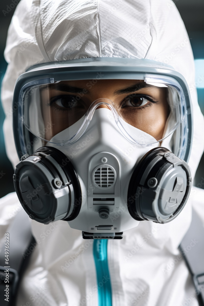 Scientist wearing protective gear in laboratory isolated on a white background Scientist wearing protective gear in laboratory isolated on a white background