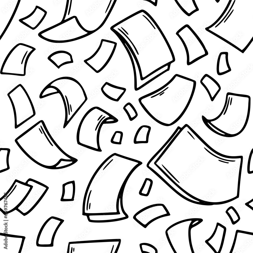 Flying paper sheets seamless pattern in doodle style. Hand drawn blank document pages. Falling files of documents. Office business vector illustration Flying paper sheets seamless pattern in doodle style. Hand drawn blank document pages. Falling files of documents. Office business vector illustration