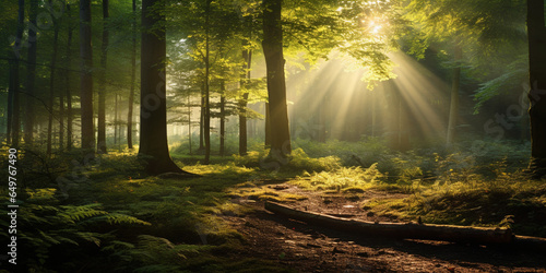 Tranquil Serenity  Sunlight Filtering Through the Trees in a Enchanting Forest Clearing