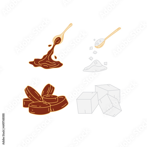 Caramel and sugar liquid syrup vector element. Brown sugar ang white sugar vector element