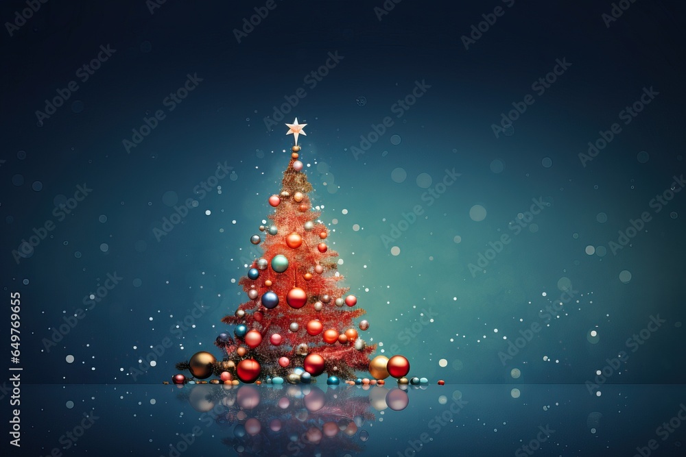Christmas Tree over a Magical Blue Sky full of Colorful Particles. X-Mas event. Christmas Tree over a Magical Blue Sky full of Colorful Particles. X-Mas event.