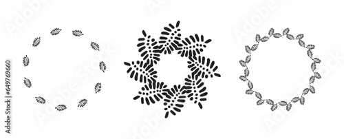 Wreath group in quirky vector style isolated on white background. Decorative frame collection for playful antique graphics. Monochrome ornate quirky illustration. 