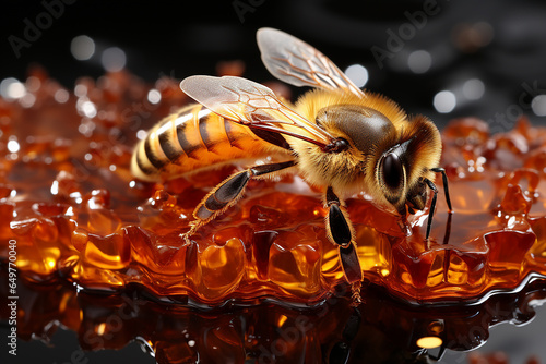 Generative AI - A bee sitting in liquid honey © nastyakamysheva