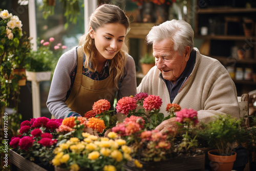 photo featuring an elderly person and a caregiver engaged in a leisurely activity, like reading a book or gardening, emphasizing the value of quality time and shared experiences in © forenna