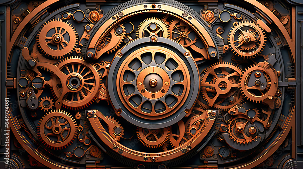 Steampunk Gears and Cogs Working in Sync,