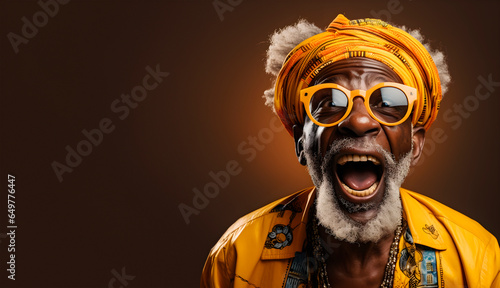 Handsome portrait of an old African man with joyful emotions photo