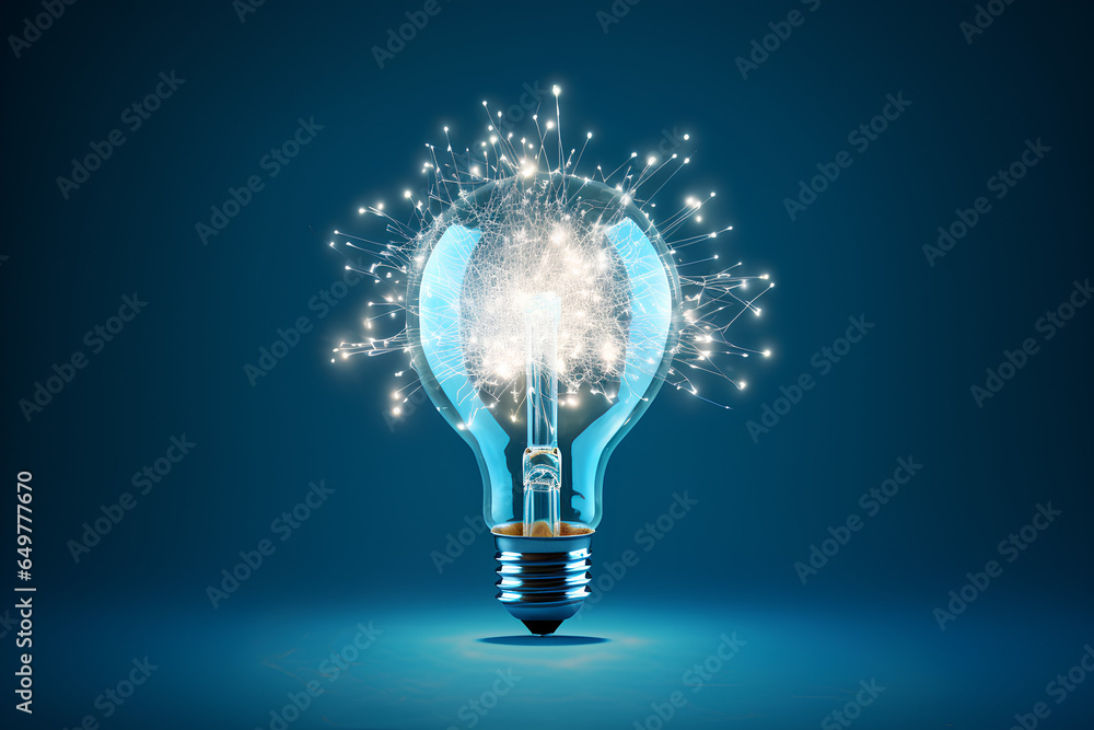 Creative light bulb explodes with ideas and colors. New Idea, brainstorming concept Creative light bulb explodes with ideas and colors. New Idea, brainstorming concept