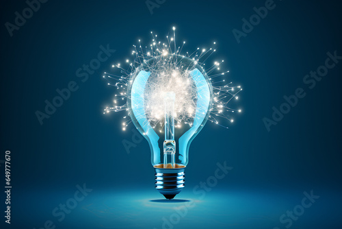 Creative light bulb explodes with ideas and colors. New Idea, brainstorming concept