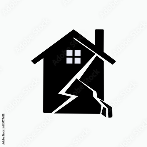 Earthquake Icon. Crack Building. Disaster Symbol - Vector.
