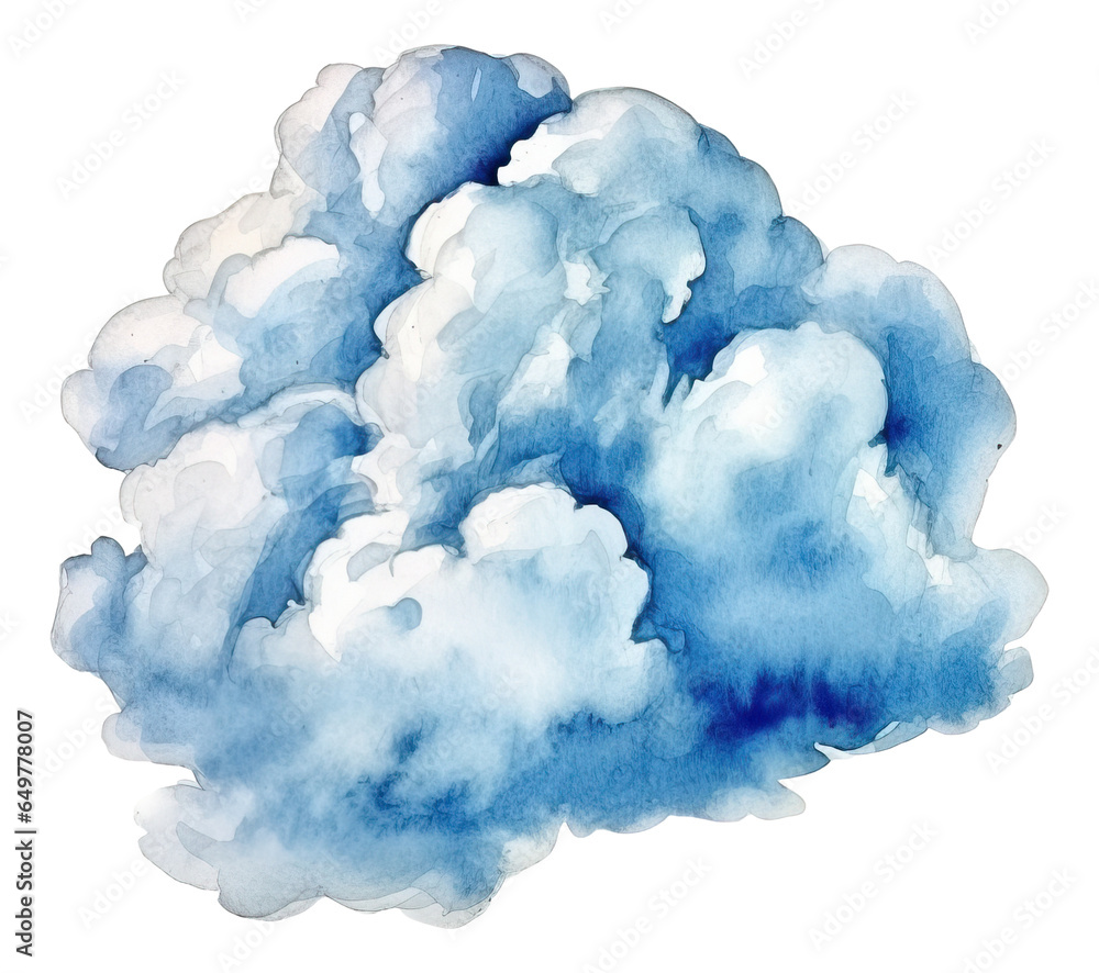 Watercolor illustration of blue cloud isolated.