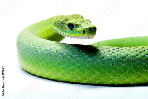 Green viper snake isolated on a white background