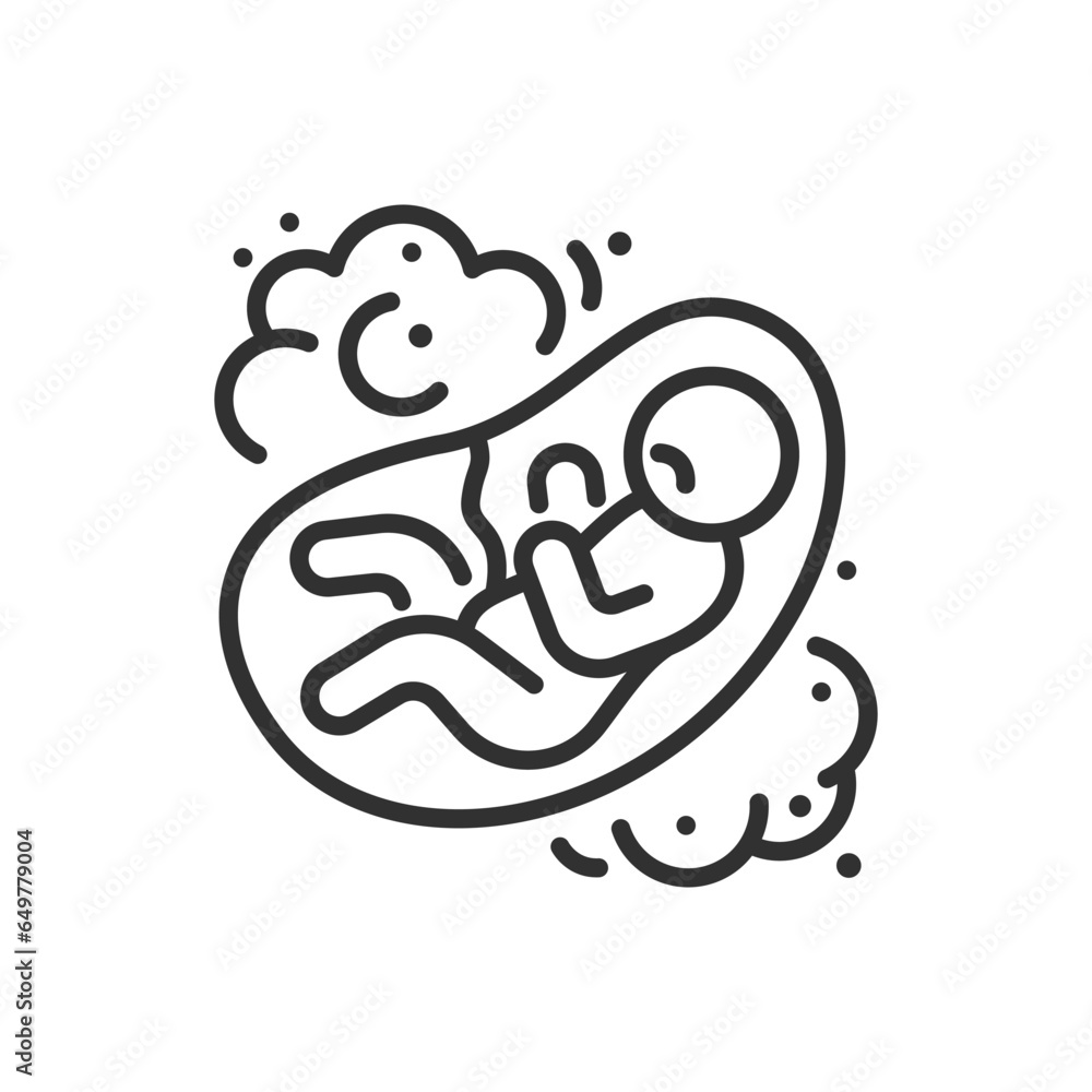Baby in utero not feeling well from of environmental contamination, linear icon. Line with editable stroke Baby in utero not feeling well from of environmental contamination, linear icon. Line with editable stroke