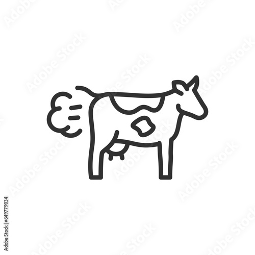 Farting cow, linear icon. The problem of environmental pollution from methane emissions. Line with editable stroke