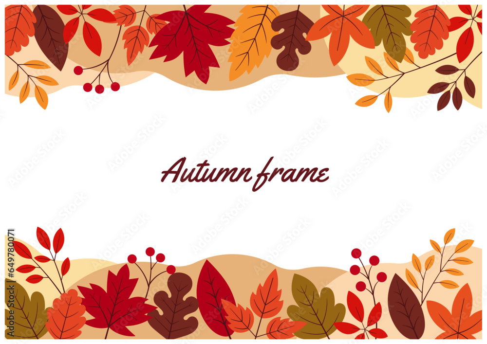 Obraz premium お洒落なボタニカル秋花葉っぱ背景素材7