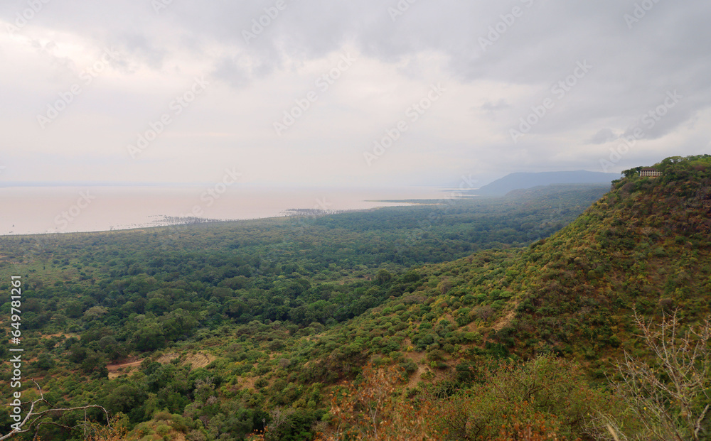 A view of the Rift Valley and Lake Manyara National Park in Tanzania, East Africa.