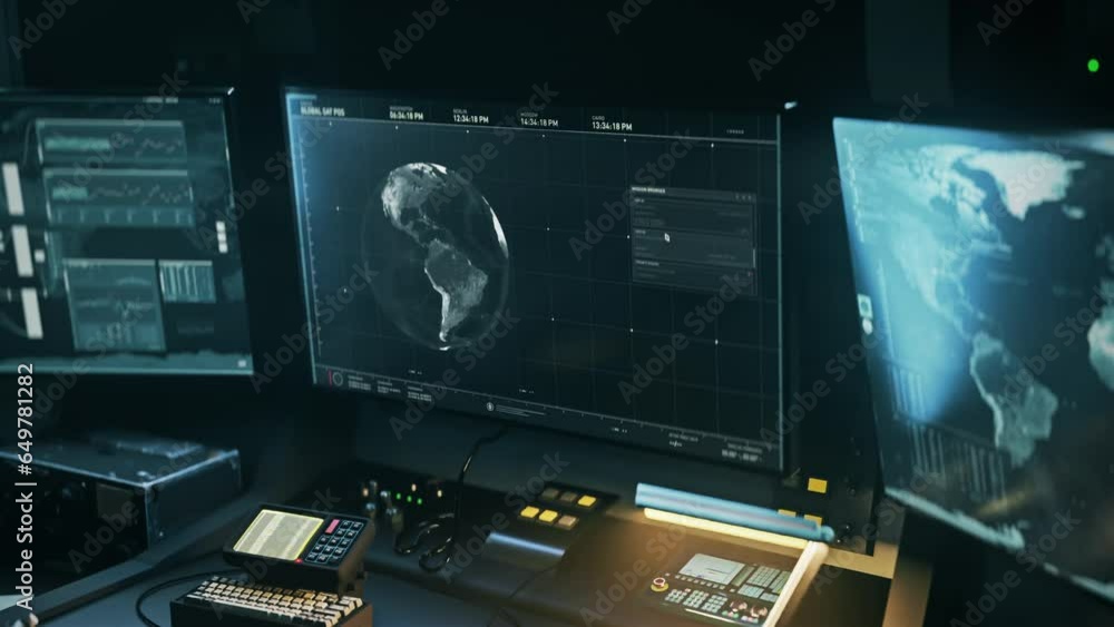 Futuristic spy system scanning the globe map in search of satellite dishes. Spy scanning technology analyzing the earth globe. Spy scanning software detects the target position on the globe world map. Futuristic spy system scanning the globe map in search of satellite dishes. Spy scanning technology analyzing the earth globe. Spy scanning software detects the target position on the globe world map.