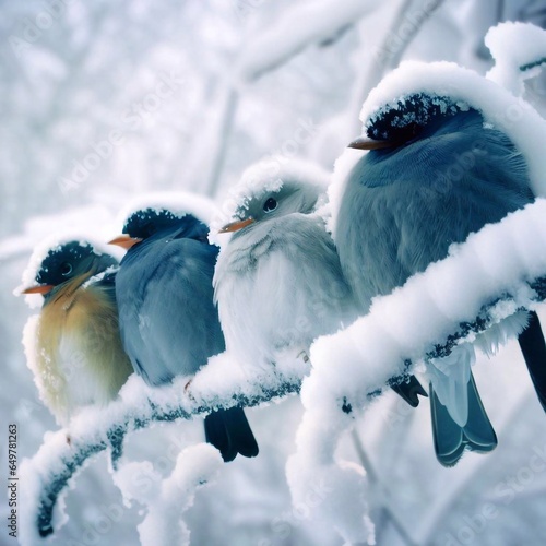 winter birds perched on a branch © MASOKI