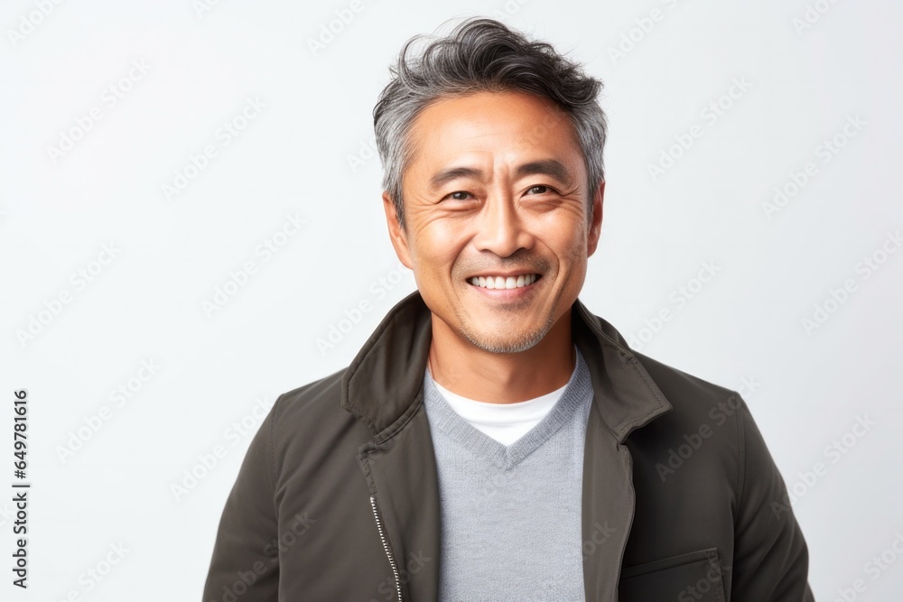 Cheerful mature man with beard smiling for headshot on white background Cheerful mature man with beard smiling for headshot on white background