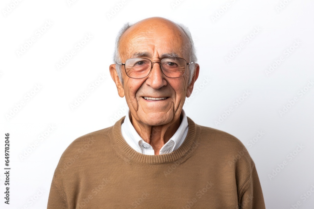 Cheerful senior man with glasses and beard smiling for the camera on white background Cheerful senior man with glasses and beard smiling for the camera on white background