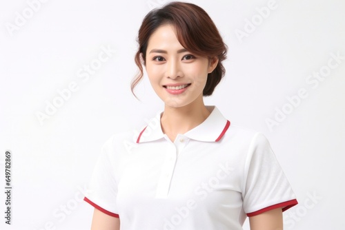 Obraz na płótnie Cheerful woman in casual attire with joyful smile, looking at camera on white background w salonie
