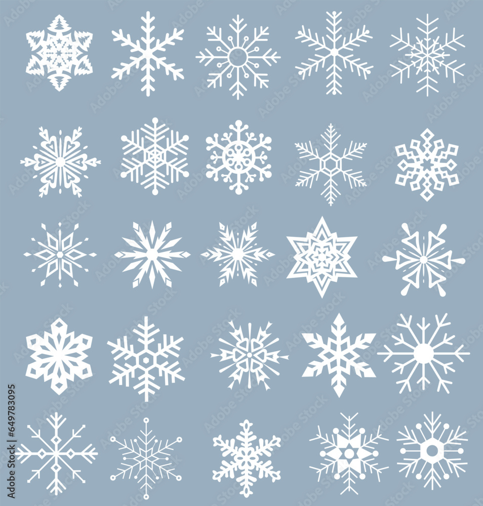 Cute snowflakes collection isolated on blue background. A nice element for Christmas banners, cards. Set of organic and geometric snowflakes. Cute snowflakes collection isolated on blue background. A nice element for Christmas banners, cards. Set of organic and geometric snowflakes.