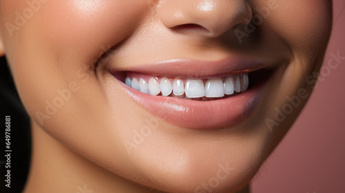 close-up photos capturing the lower part of a female face  revealing a charming and cute smile with exceptionally clean and perfect teeth 