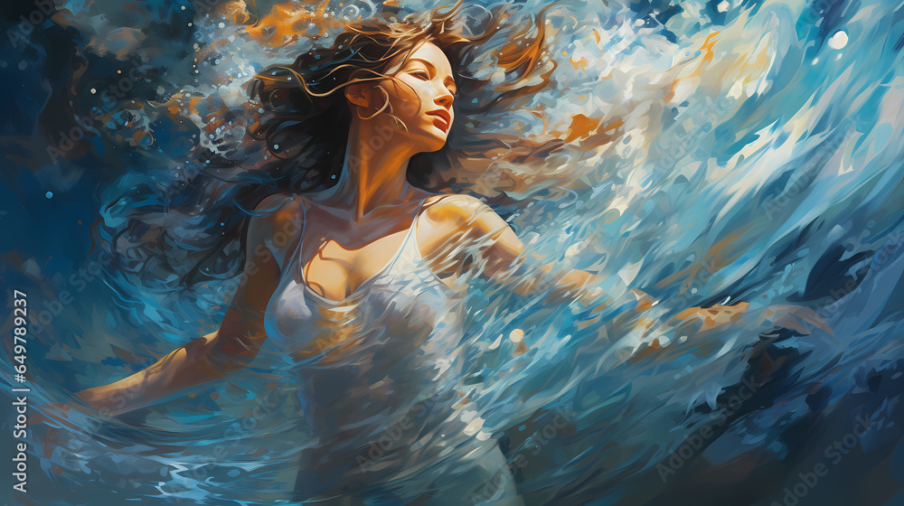 Woman In A White Dress In Water Woman In A White Dress In Water