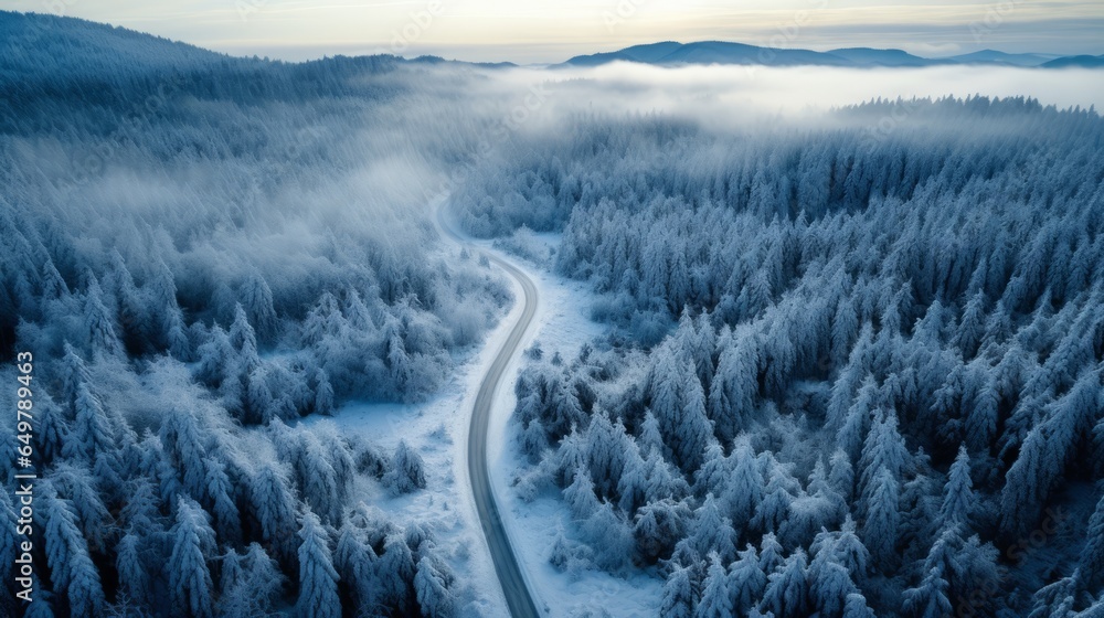 Curvy windy road in snow covered forest Curvy windy road in snow covered forest