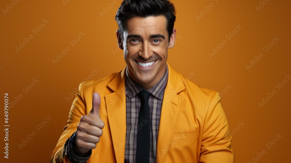 A man shows a thumb-up. Who smiles at the camera while standing next to his friend. A man shows a thumb-up. Who smiles at the camera while standing next to his friend.