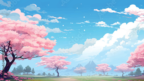 Cherry blossom landscape illustration wallpaper 
