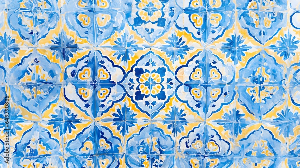 Blue yellow white mosaic tiles background