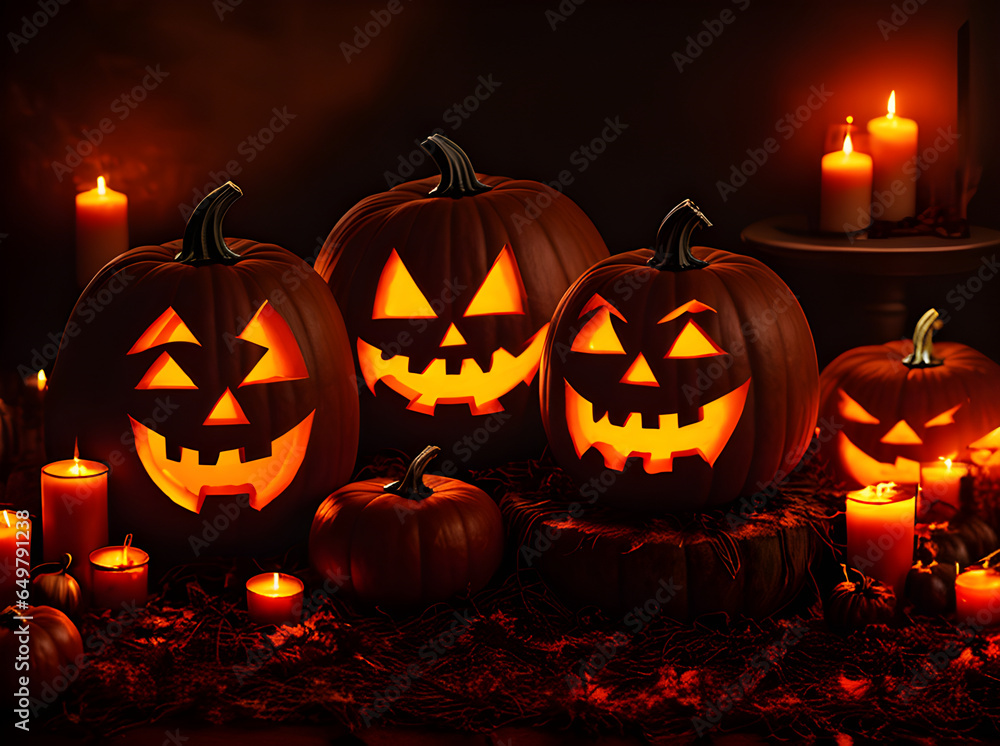 Fototapeta premium Gloomy Halloween pumpkin cinematic UHD K.