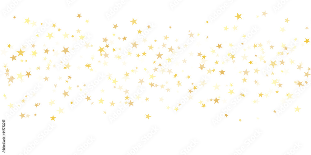 Gold stars vector background, sparkling Christmas confetti falling isolated on white. Magic shining flying golden stars glitter backdrop, sparkle border