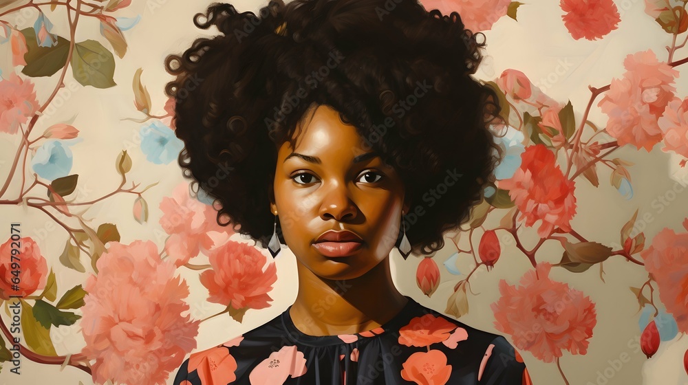 Fototapeta premium African black woman portrait, cute girl stock photo background