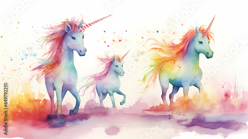 Group Of Unicorns With Rainbow Manes