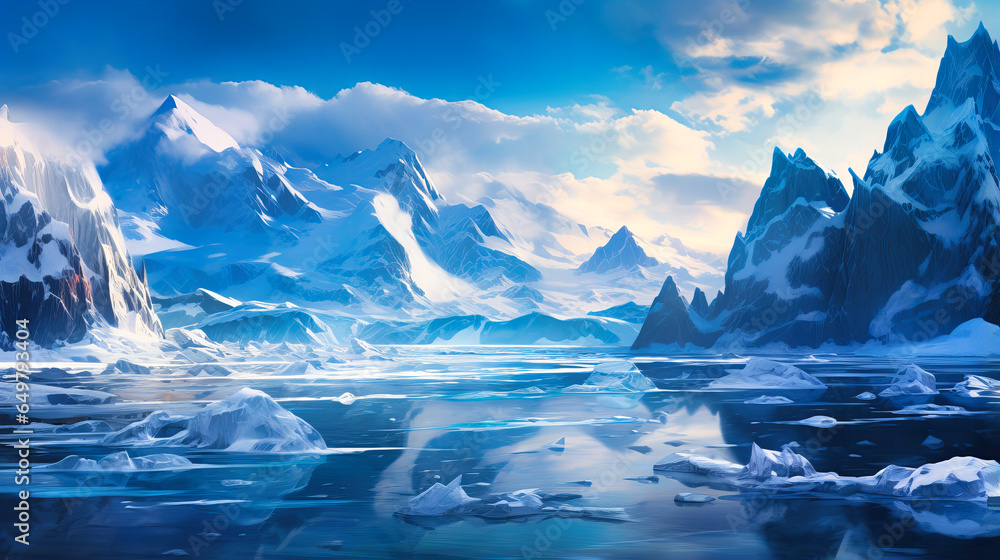 Majestic Icebergs Drifting in Arctic Silences