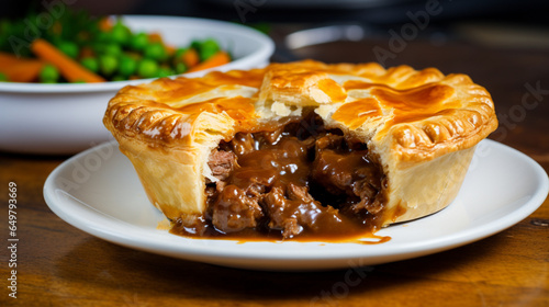  A steak and kidney pie Steamy Hearty Comfort-Food Tr, generative ai. photo