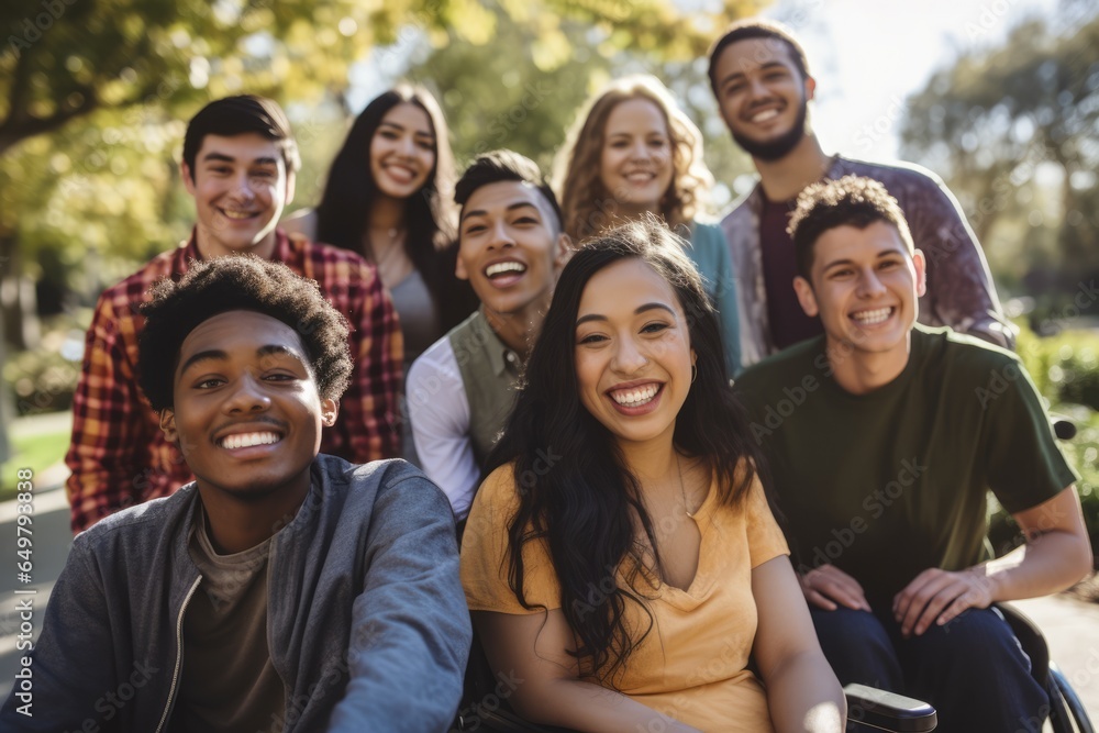 Multiethnic cheerful group of friends smiling on camera outdoor - Group of multiracial people having fun together outdoor. Multiethnic cheerful group of friends smiling on camera outdoor - Group of multiracial people having fun together outdoor.