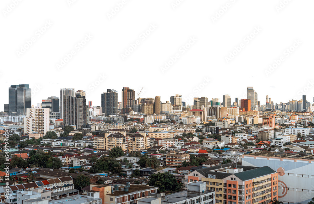 Naklejka premium City skyline of bangkok thailand Isolated on PNGs transparent background, Use for visualization in architectural presentation